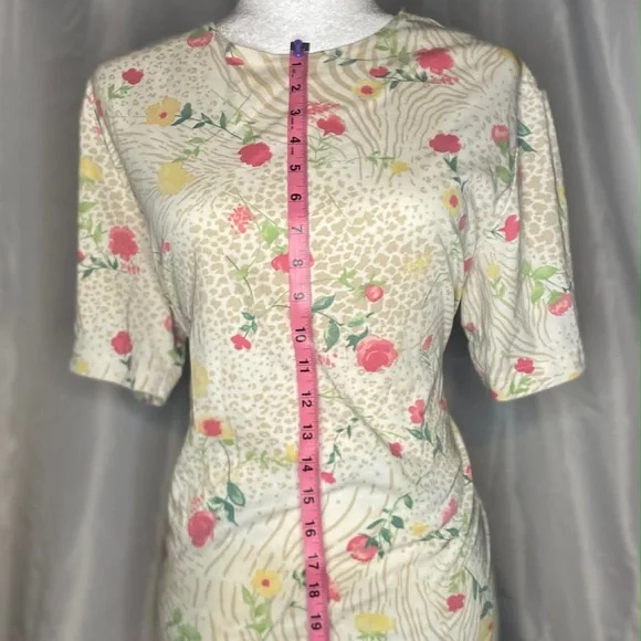 Vintage 90s Mixed Animal & Floral Print Tee - Zebra Leopard Roses - Picture 2 of 4